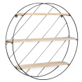 Etagère murale ronde LILY 3 niveaux bois et métal grillagé design industriel