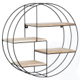 Etagère murale ronde LILY triple cercle 4 niveaux bois et métal design industriel