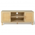 Meuble TV vintage ELIN 2 portes effet naturel cannage 115 cm