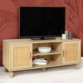 Meuble TV vintage ELIN 2 portes effet naturel cannage 115 cm
