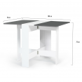 Table console pliable EDI 2-4 personnes bois blanc plateau gris