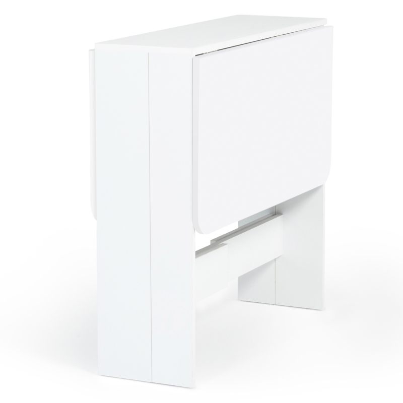 IDMarket - Table Console Pliable EDI 2-6 Personnes avec rangements Bois  Blanc Plateau façon hêtre 150 x 80 cm