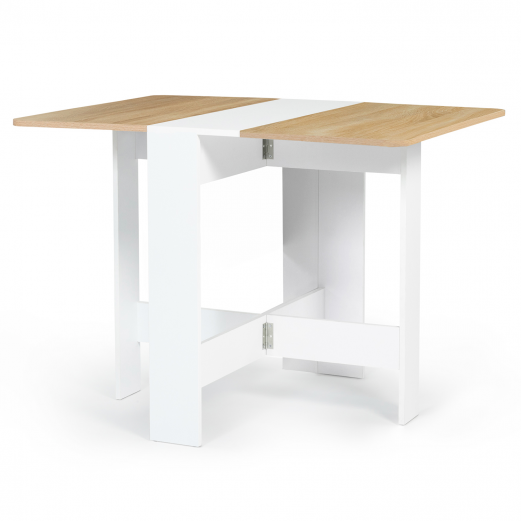 IDMarket - Table Console Pliable EDI 2-4 Personnes Bois Blanc Plateau façon  hêtre 103 x 76 cm