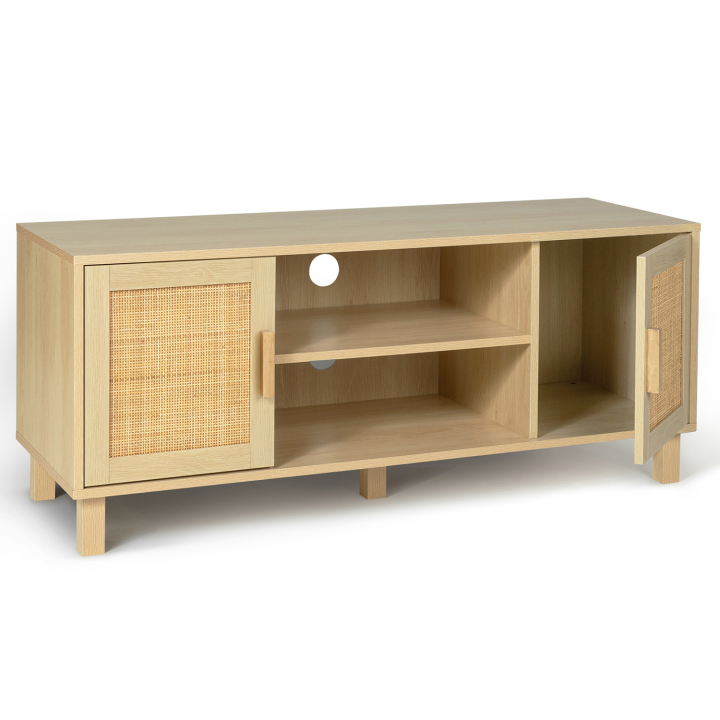 Meuble TV 115 cm vintage ELIN 2 portes effet naturel cannage Meuble TV 115 cm vintage ELIN 2 portes effet naturel cannage