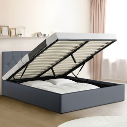 14126 - Letto a cassettone con testiera grigia 160x200 cm Lit coffre double avec sommier AUSTIN 160 x 200 CM PVC gris