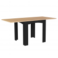 Table à manger extensible DONA 6-8 personnes noire plateau façon hêtre 80-160 cm