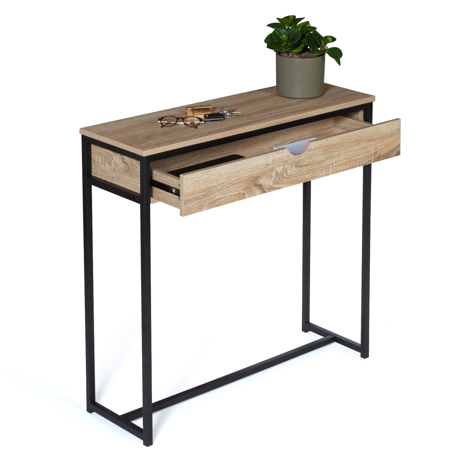 Console D'entrée Selsey Veldio 90x79cm - Tiroir à Lamelles, Pieds Dorés, Couleur Beige Gris - 2