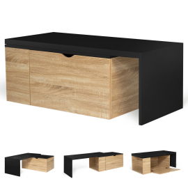 Table basse rotative bois et noir 360° LIZZI extensible avec coffre Table basse rotative bois et noir 360° LIZZI extensible avec coffre