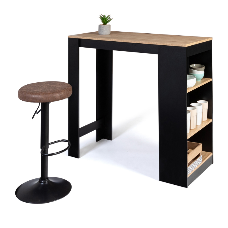 Superbe table haute en bois et métal noir