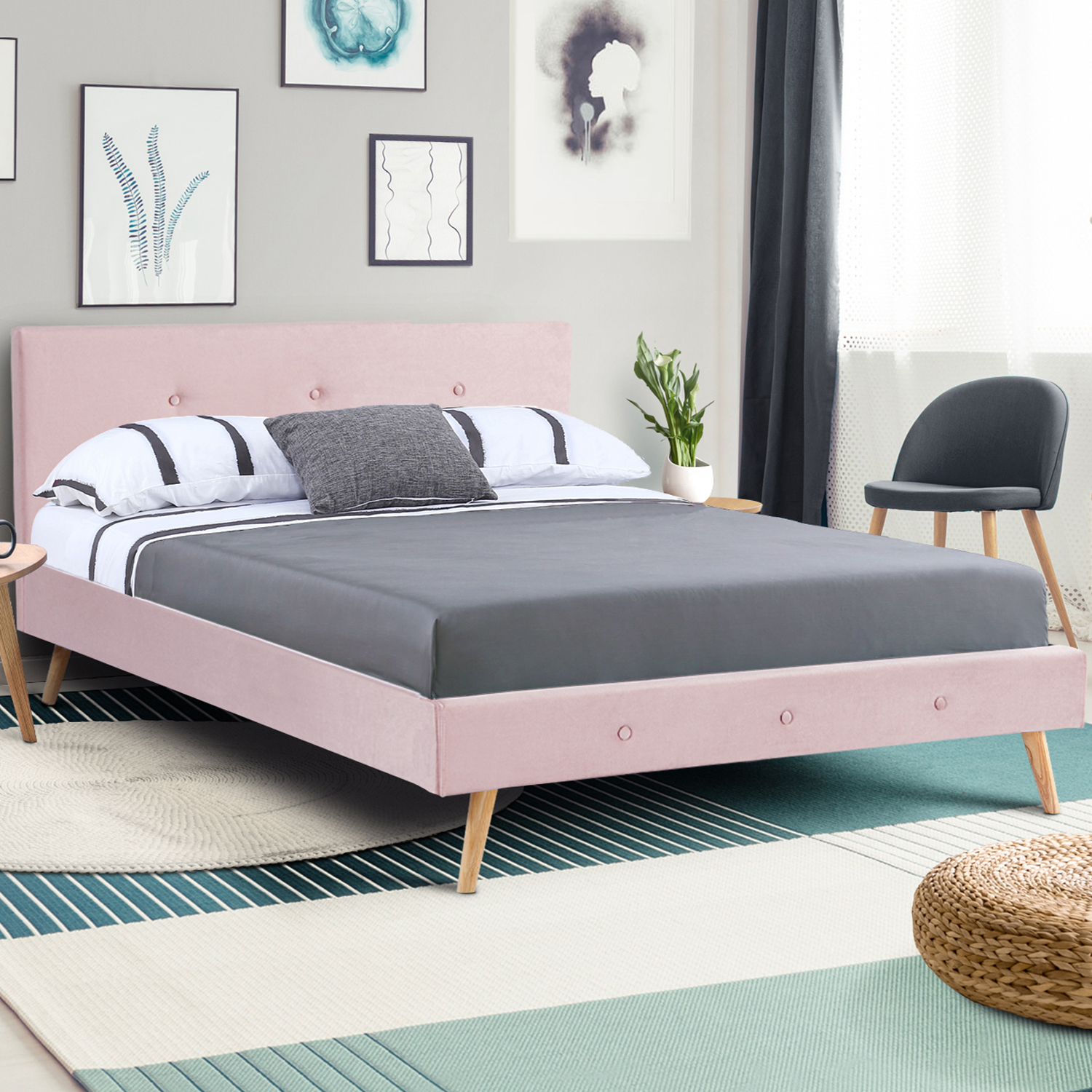Lit style scandinave 140x190 cm rose