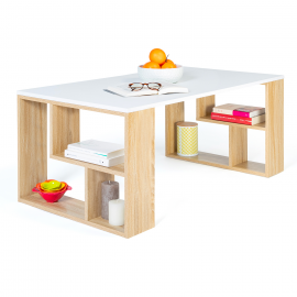 Table basse OHIO bois façon hêtre et plateau blanc Table basse OHIO bois façon hêtre et plateau blanc