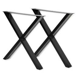 14138 - Pieds de table en X en métal noir Lot de 2 pieds de table forme X 72x73 cm noirs design industriel