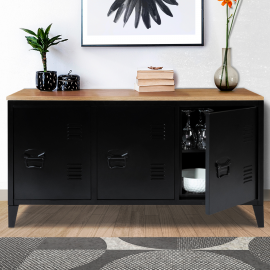 Buffet bas 3 portes ESTER en métal noir et plateau bois Buffet bas 3 portes ESTER en métal noir et plateau bois