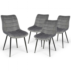 Lot de 4 chaises MADY en velours gris clair pour salle à manger Lot de 4 chaises MADY en velours gris clair pour salle à manger