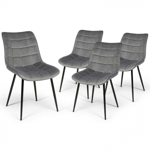 Lot de 4 chaises MADY en velours gris clair pour salle à manger