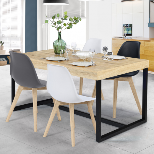 Table à manger PHILA à bords larges 6 personnes design industriel 150 cm