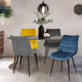 Lot de 4 chaises MADY en velours mix color bleu canard, gris clair, gris foncé, jaune