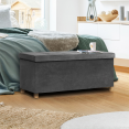 Banc coffre rangement sur pied 100 cm velours gris anthracite