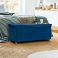 Banc coffre rangement sur pied 100 cm velours bleu