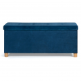 Banc coffre rangement sur pied 100 cm velours bleu