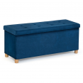 Banc coffre rangement sur pied 100 cm velours bleu