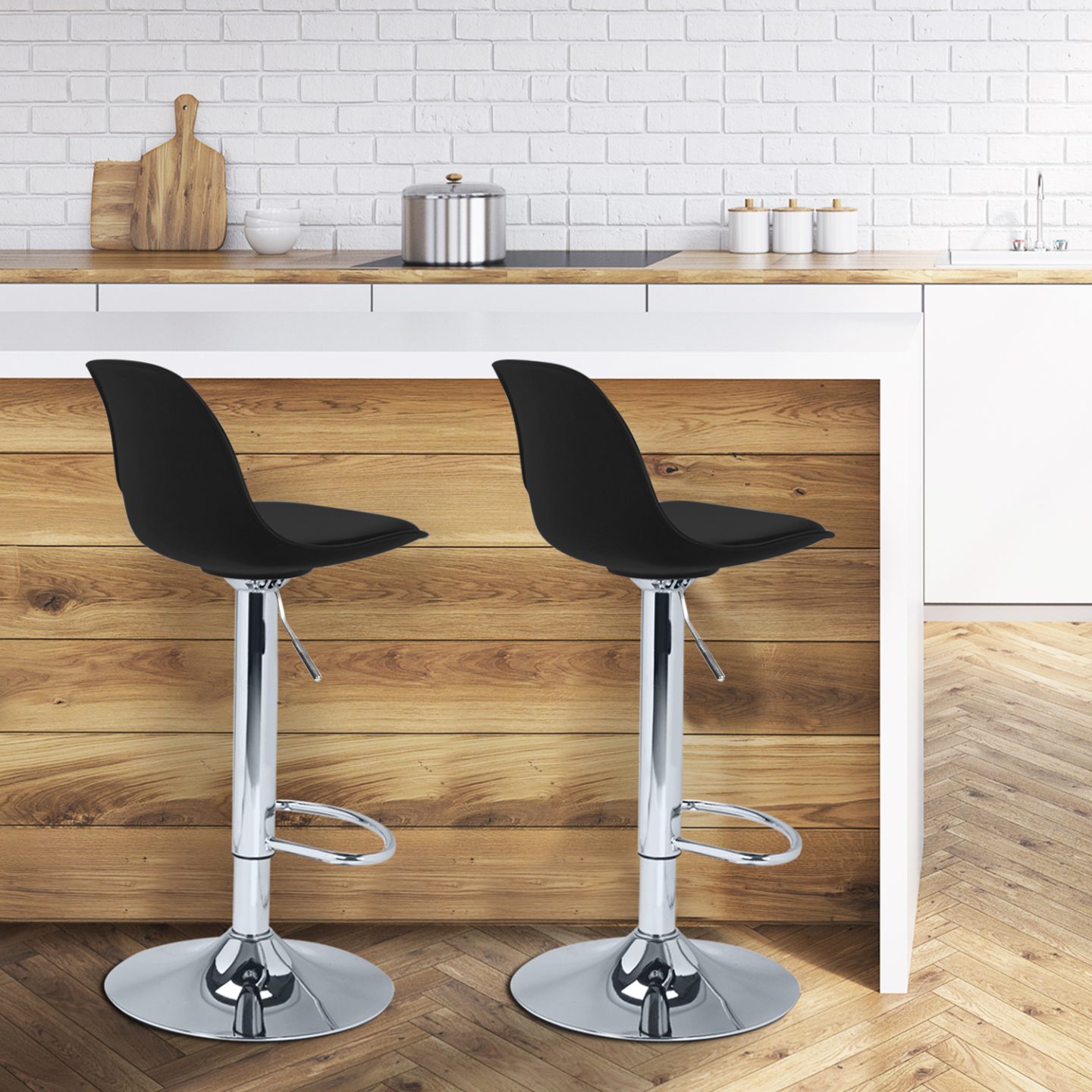 Lot De 2 Tabourets De Bar Réglables KARL - Design Bleu Canard Et Pied Noir