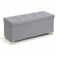 Banc coffre rangement sur pied 100 cm en tissu gris clair