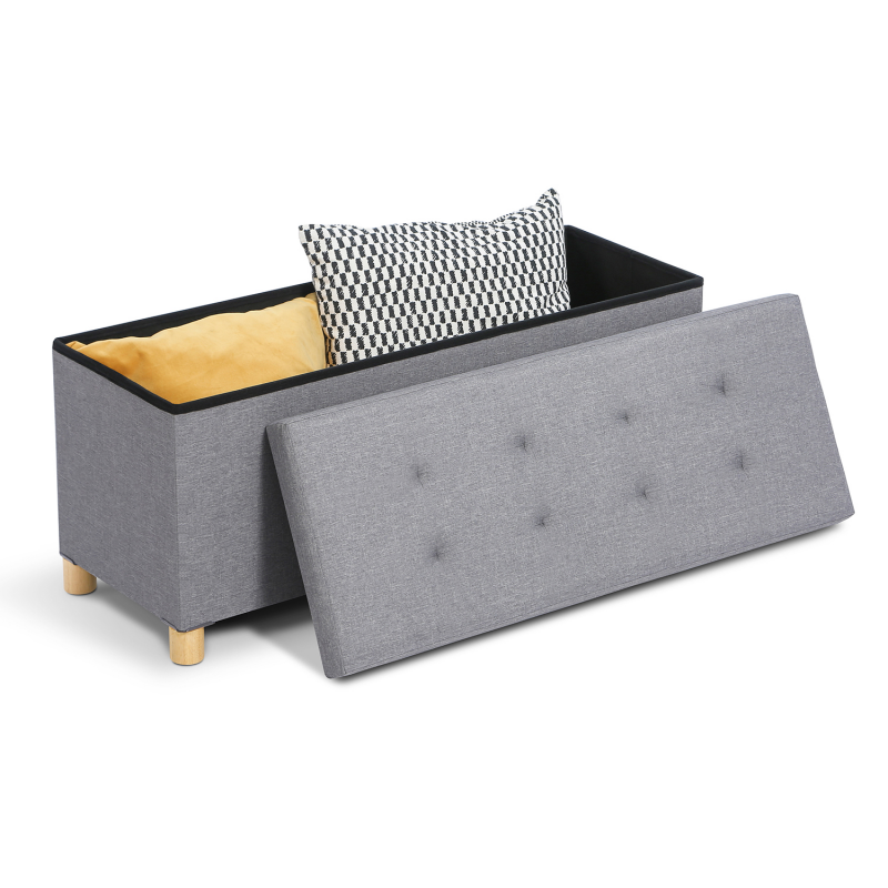 Banc coffre de rangement en tissu gris anthracite 1 mètre