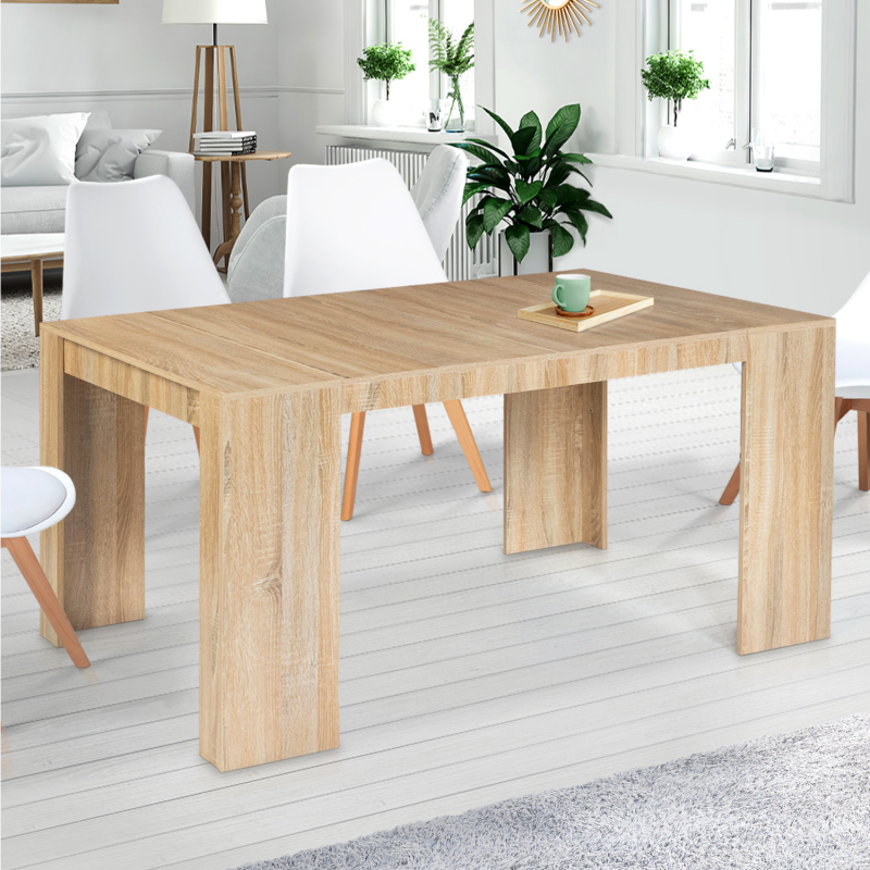 IDMarket - Table Console Pliable EDI 2-4 Personnes Bois Blanc Plateau façon  hêtre 103 x 76 cm