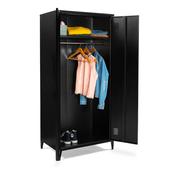 Armoire vestiaire penderie 2 portes ESTEL en métal noir