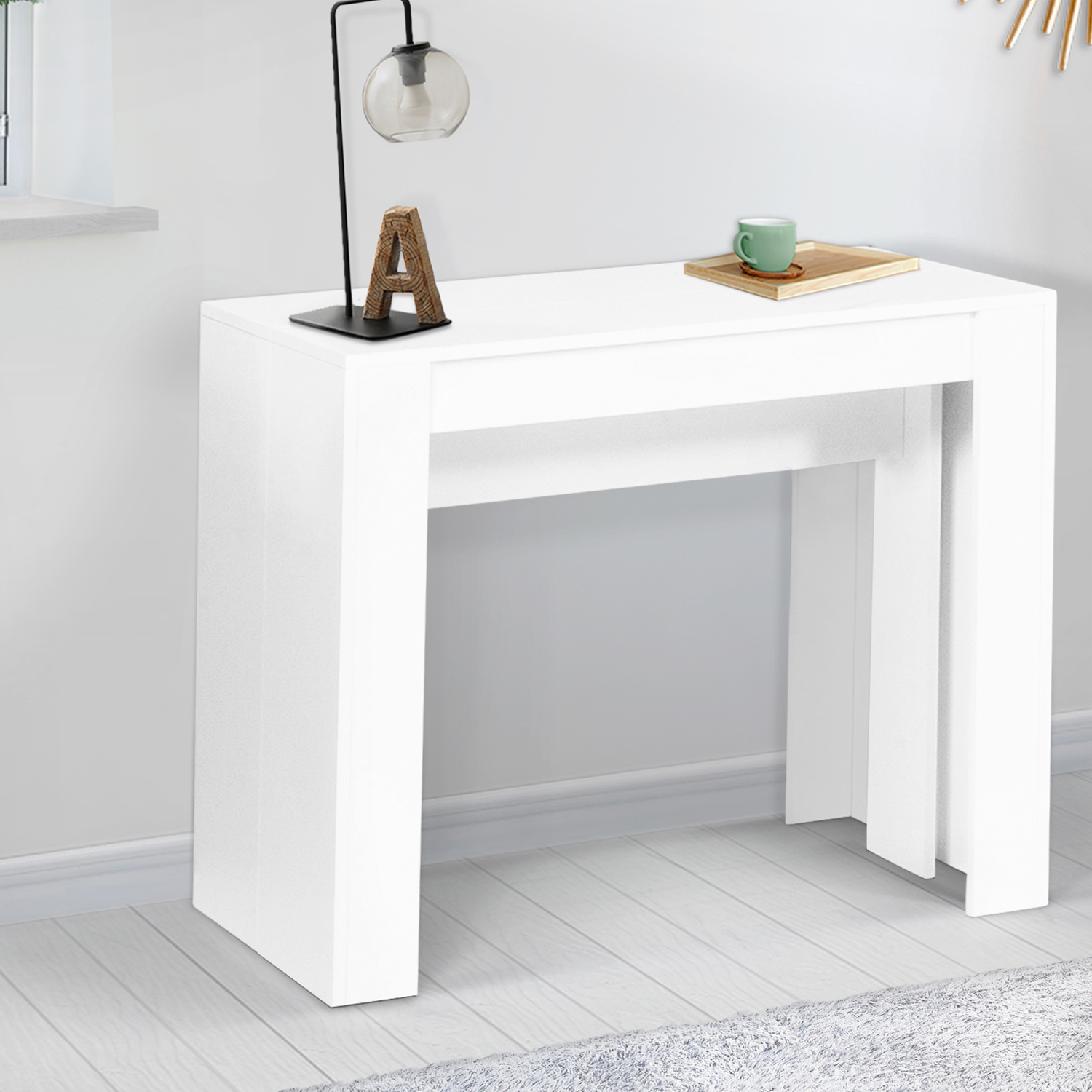 Table console extensible 14 personnes bois blanc ID Market