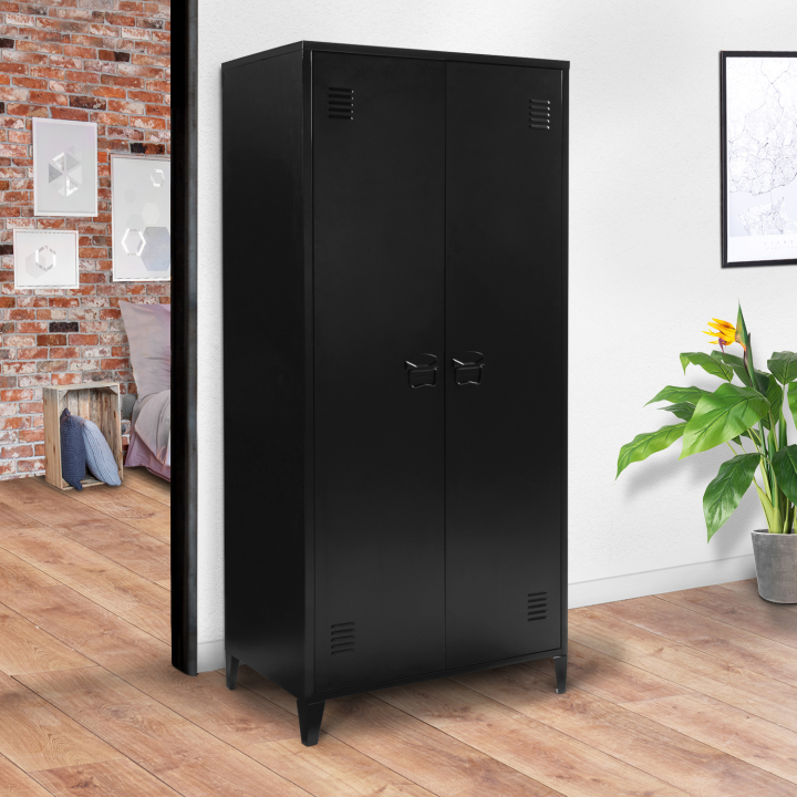 Armoire vestiaire penderie 2 portes ESTEL en métal noir