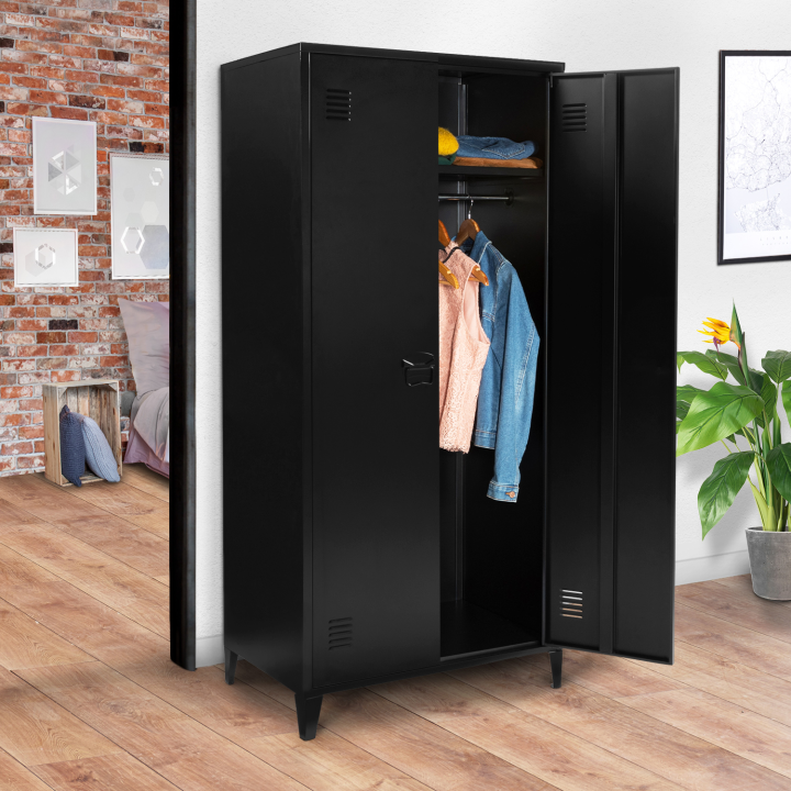 Armoire vestiaire penderie 2 portes ESTEL en métal noir
