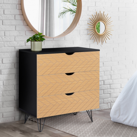 Commode vintage LEONI 3 tiroirs motifs chevrons