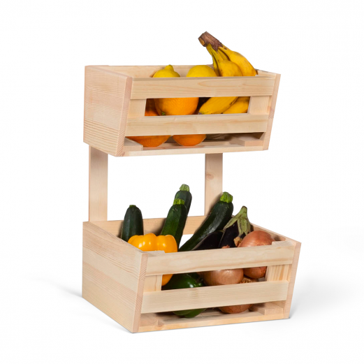 Légumier en bois 2 étages paniers à fruits à suspendre