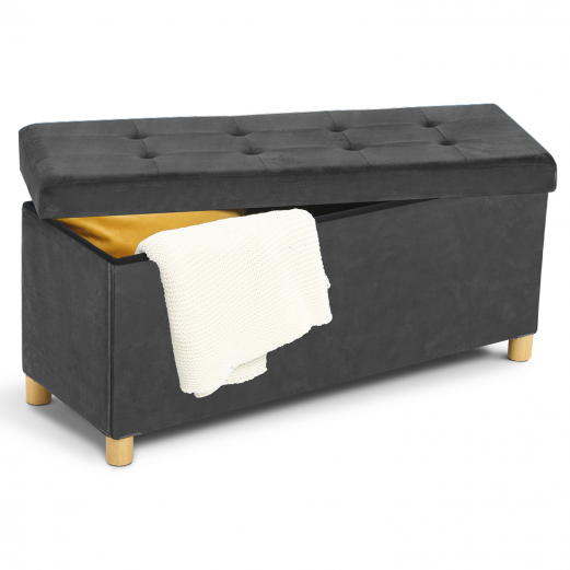 Banc coffre rangement sur pied 100 cm velours gris anthracite