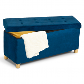 Banc coffre rangement sur pied 100 cm velours bleu