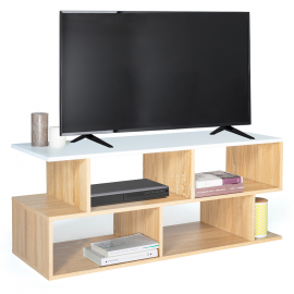 Meuble TV OHIO bois façon hêtre et plateau blanc Meuble TV OHIO bois façon hêtre et plateau blanc