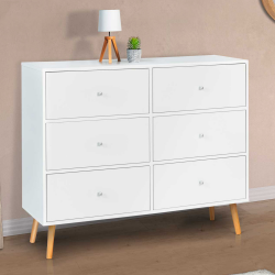 14529 - Cassettiera scandinava a 6 cassetti, legno bianco Commode 6 tiroirs EMMIE scandinave bois blanc