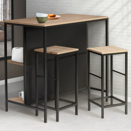 Ensemble table de bar îlot DETROIT et 2 tabourets design industriel Ensemble table de bar îlot DETROIT et 2 tabourets design industriel