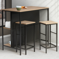 14432 - Tavolo da bar industriale con 2 sgabelli Ensemble table de bar îlot DETROIT et 2 tabourets design industriel