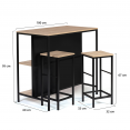 Table de bar îlot DETROIT et 2 tabourets design industriel