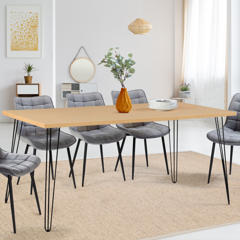 Table à manger vintage NOEMI 8 personnes bois pied épingle 160 cm