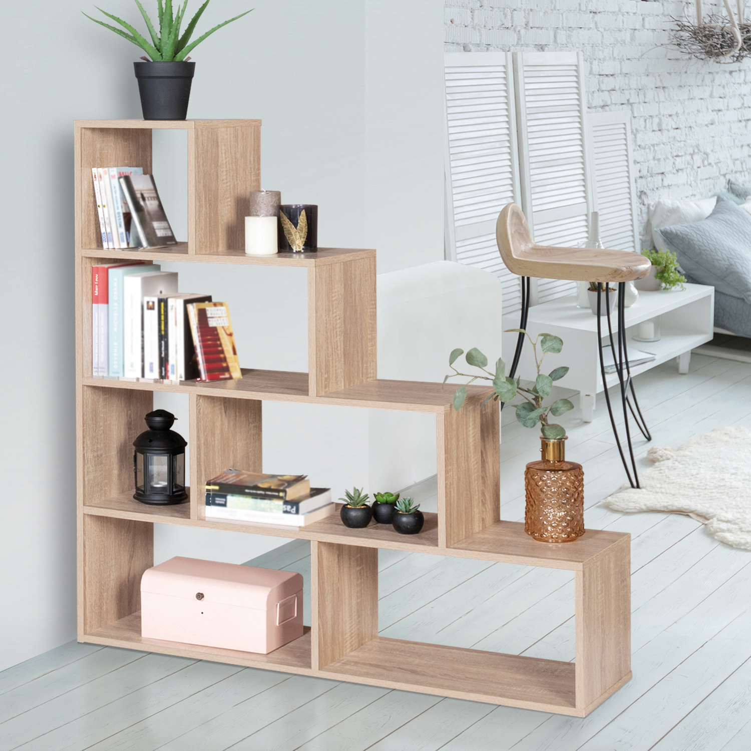 Étagère escalier bois façon hêtre