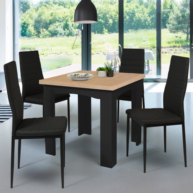 Table à manger extensible noire et imitation hêtre 6 à 8 personnes