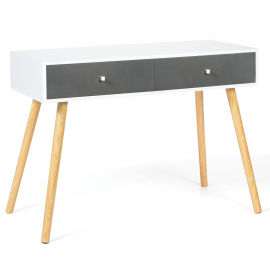 Bureau 2 tiroirs EMMIE scandinave bois blanc et tiroirs gris Bureau 2 tiroirs EMMIE scandinave bois blanc et tiroirs gris