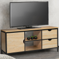 Meuble TV 113 cm DETROIT 2 tiroirs avec placard design industriel