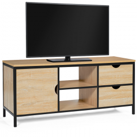 Meuble TV DETROIT 2 tiroirs avec placard design industriel 113 cm