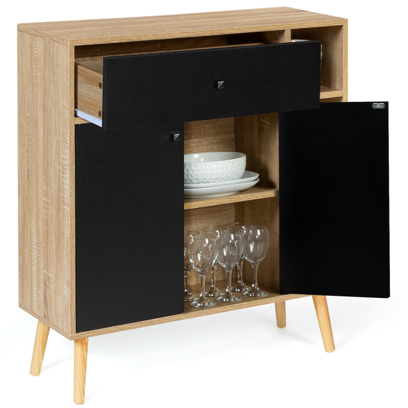 Meuble rangement scandinave noir et bois pas cher - EMMIE