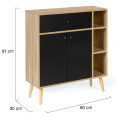 Meuble de rangement EMMIE scandinave bois et noir avec placard et tiroir